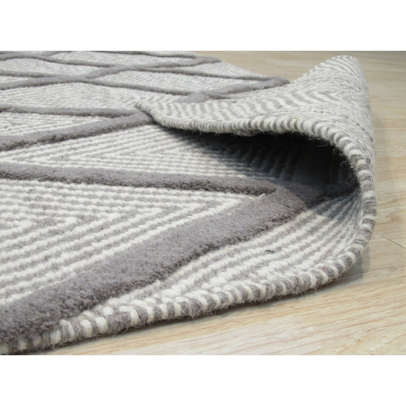 Willman Diamond Gray Hand Knotted Wool Silver Transitional Trellis Handmade Area Rug, Rectangle 6' x 9'