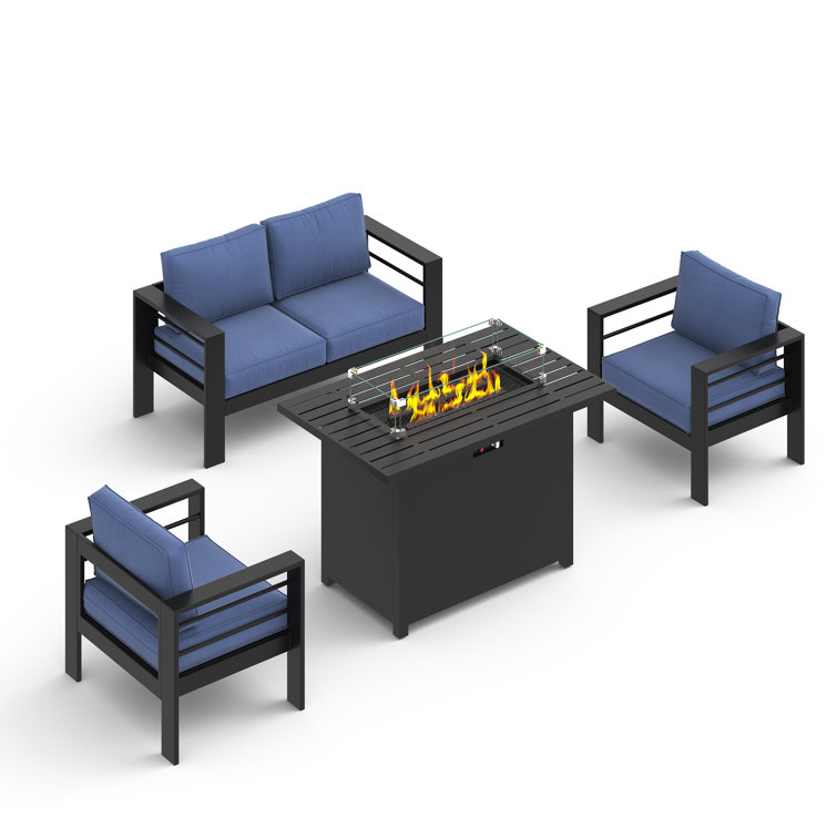 4 - Person Sofa Seating Group With  Cushions and Fire Pit Table
