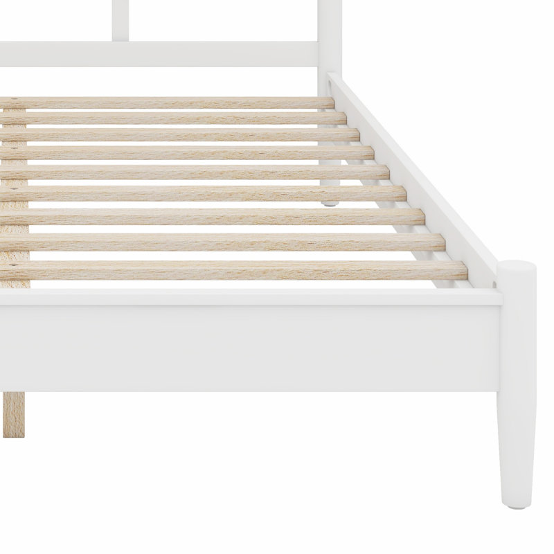 Cadre de lit plateforme avec tête de lit tressée, support renforcé et style bohème côtier, Grand lit, White