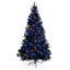 Sapin de Noël artificiel noir de 1,80 m (6 pi) préilluminé, en épinette articulée, avec 280 lumières DEL à couleurs changeantes et 11 modes d'éclairage pour la décoration de la maison et du bureau pendant les fêtes.