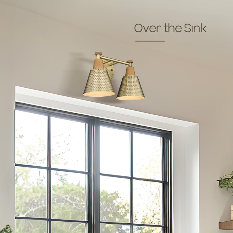 2-Light Bathroom Vanity Lights Over Mirror, Brass Gold