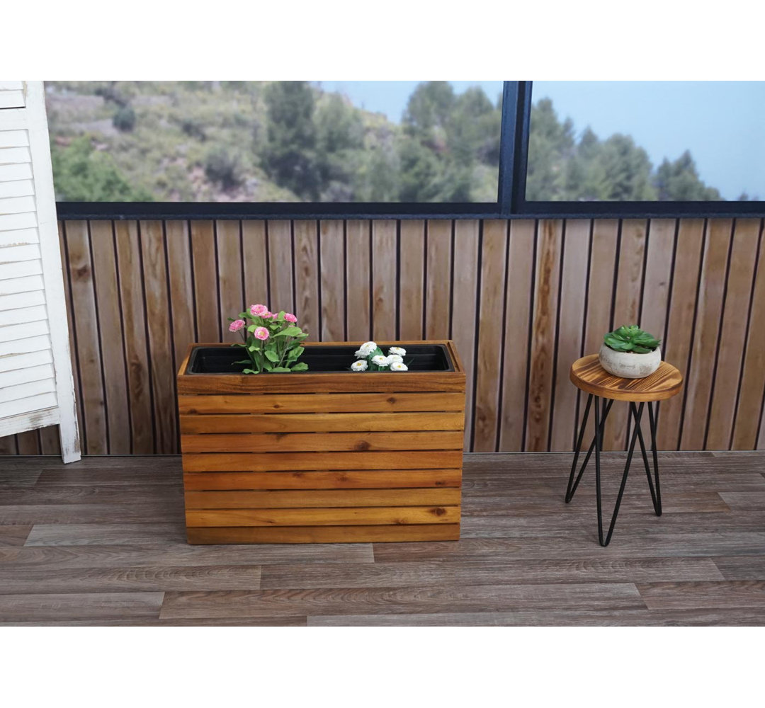 Pflanzkasten MCW-L21, Pflanzkübel Blumentopf Hochbeet, Eckig 41X63x23cm Outdoor Akazie Holz FSC-Zertifiziert, Braun