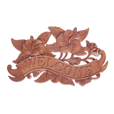 Plaque murale en argile et hibiscus
