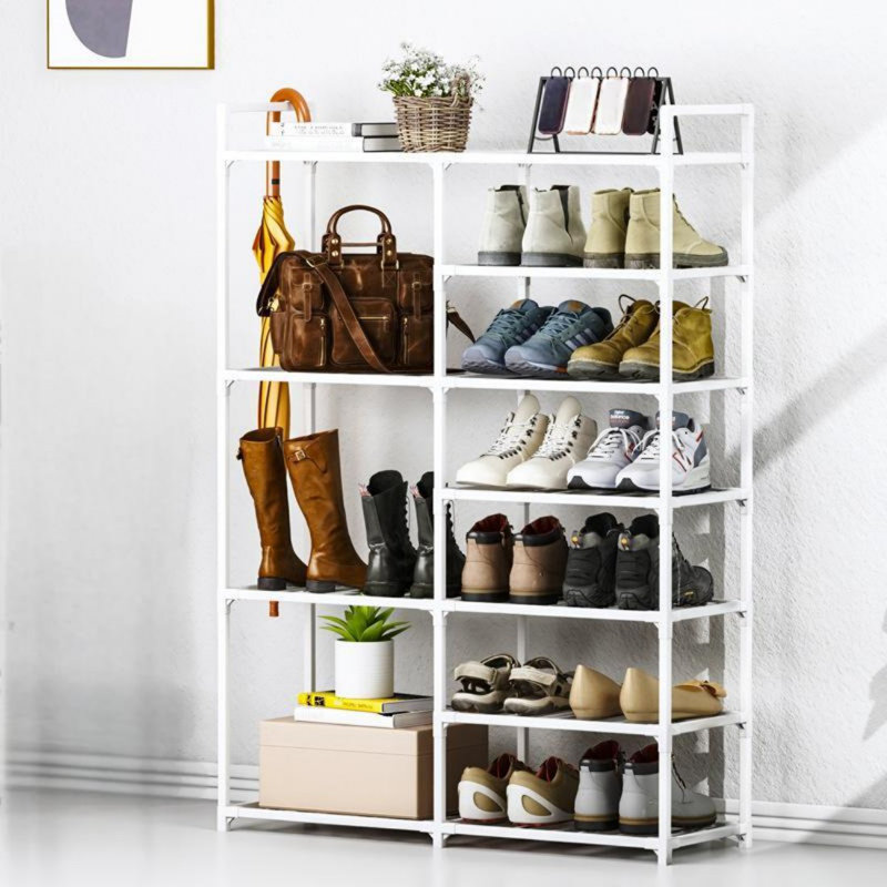 Bamboo White Multi-Tier Free Standing Stackable Shoe Rack for Entryway