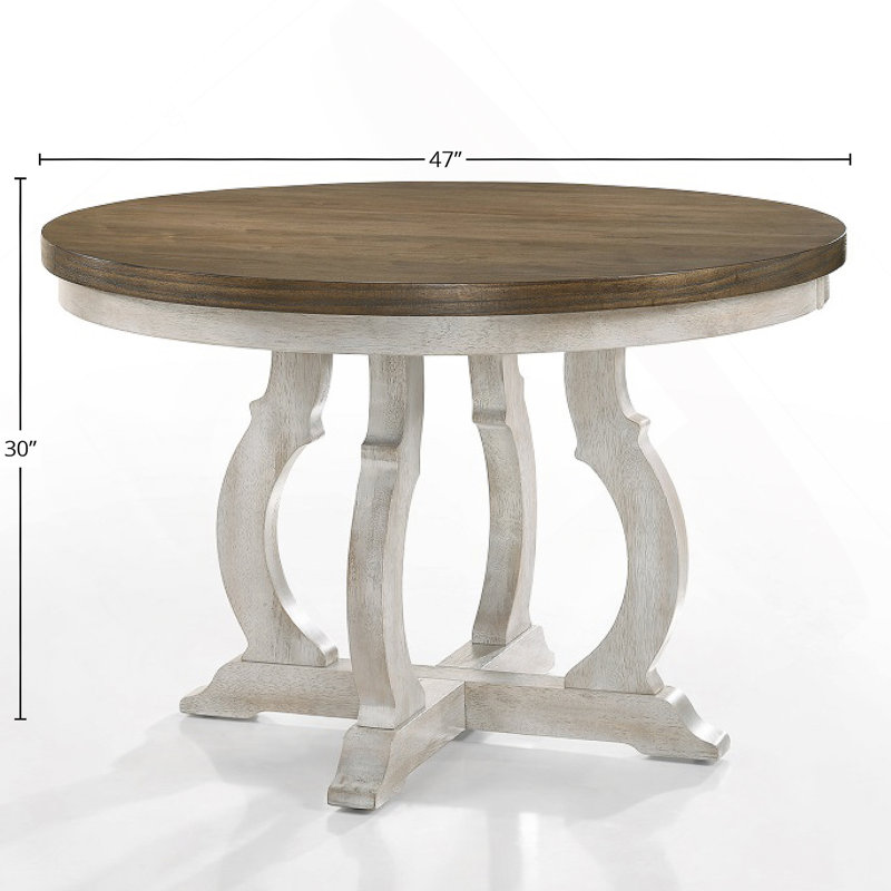 Table de salle à manger ronde en noyer et blanc antique