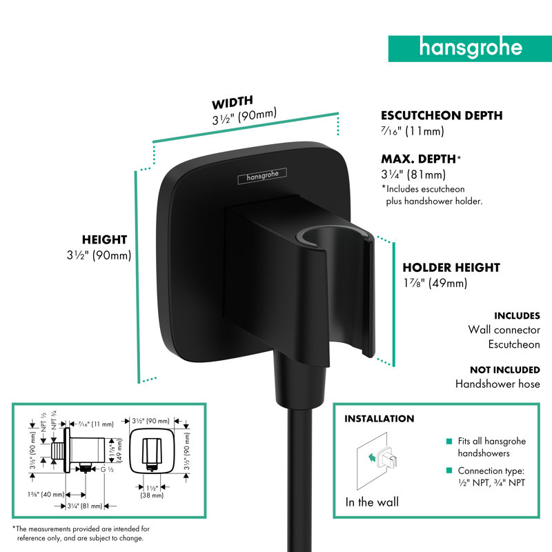 Prise murale avec douchette hansgrohe FixFit Q, Noir mat