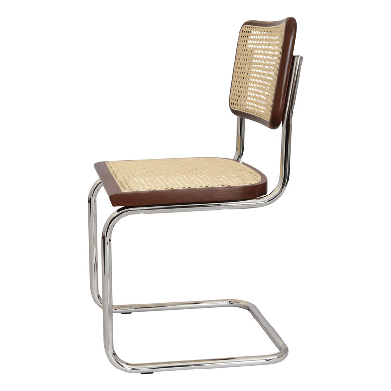 Walnut and Natural Cane Chrome Side Chair