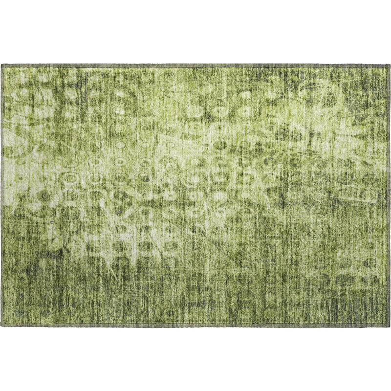 Premium Machine Washable Cerrito AMF577 Olive Rug, Rectangle 1'8" x 2'6"