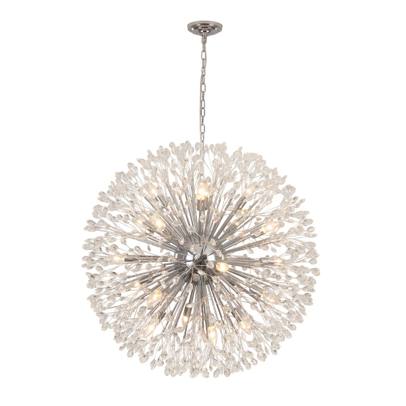 Dandelion 20-Light Modern Round Sputnik Crystal Chandelier Starburst Ceiling Light, Chrome