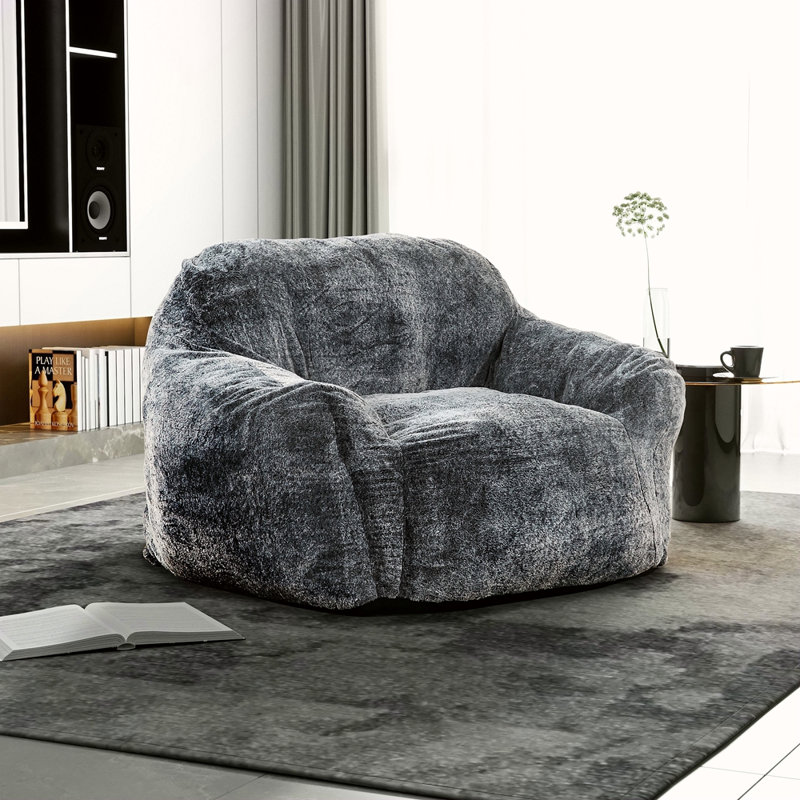 Soft Memory Foam Bean Bag Sofa Chair With Armrest, Modern Living Room Bean Bag, Blue Grey
