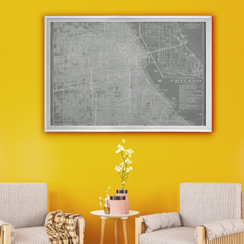 Carte de la ville de Chicago - reproduction d'art sur toile, Argent, H 18,5 po x l 24,5 po x P 1,5 po