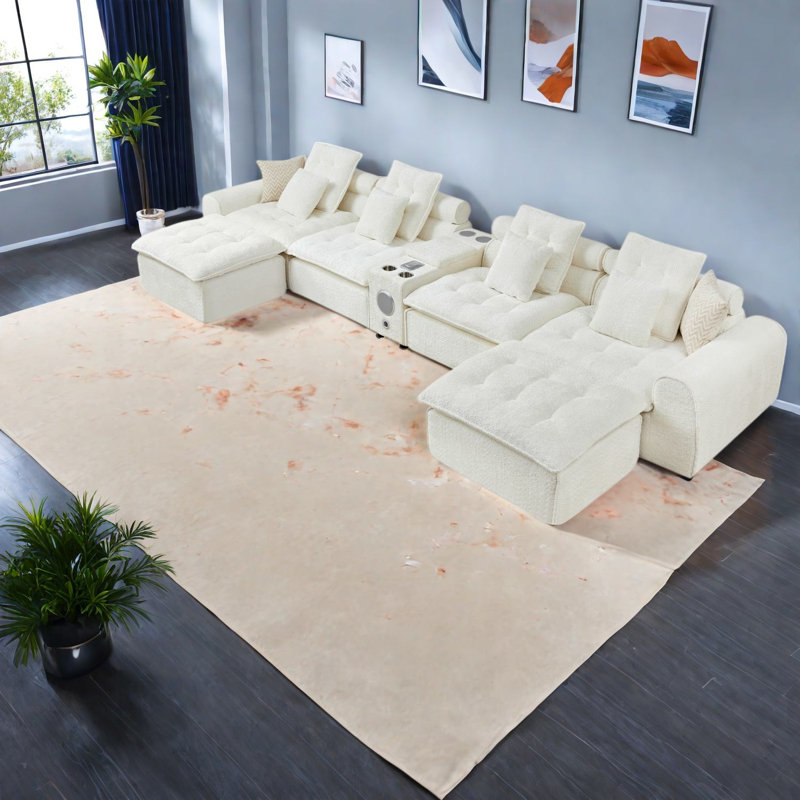 Large Oversized Sectionals, Black Boucle 178.6 Inch Modern Sofa for Home, White