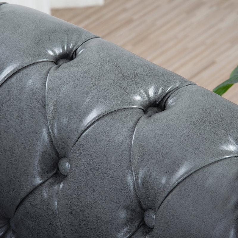 Canapé Chesterfield 3 places Elaiza, H 29 po x l 84 po x P 32,5 po, Gris, Noir