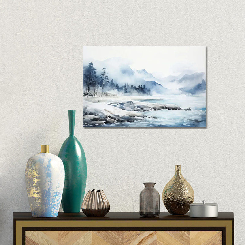 Foggy Blue Mountains - impression d'art mural, H 12 po x l 18 po, Toile tendue, Ne s’applique pas