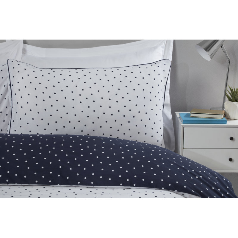 Fet Polyester Dots Duvet Cover Set with Pillowcases Included, Double - 2 Standard Pillowcases, Navy