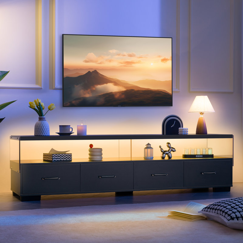 Led Tv Stand for 75" TV, Modern TV Stand for Living Room, Black
