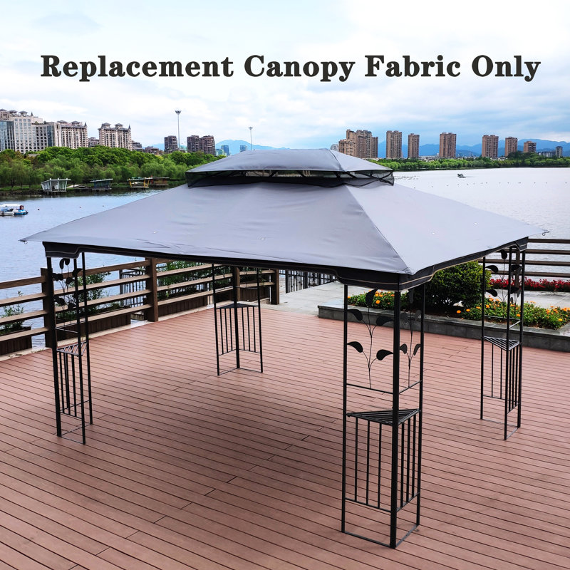 Auvent de remplacement pour pavillon de jardin 13 x 13 pi - Toit à double toit gris, résistant à l'eau et au soleil