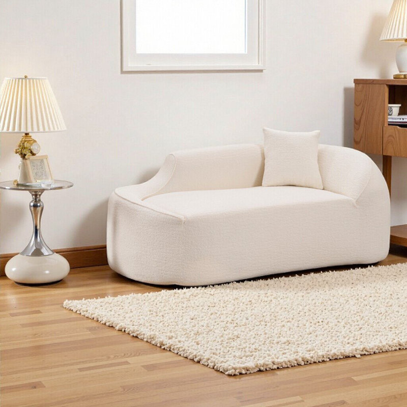 Canapé-lit à méridienne courbée avec coussin UnaNoxa, assise profonde, mobilier polyvalent 3 en 1, Milk White