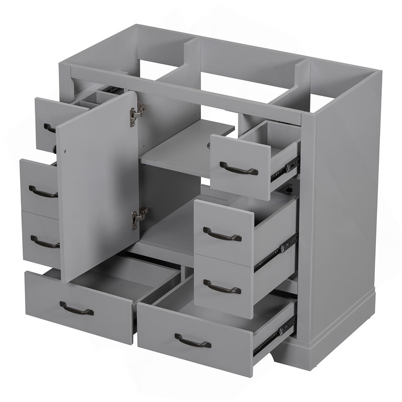 Meuble-lavabo de salle de bain sans lavabo, base d'armoire seulement, six tiroirs, séparateur de tiroir, tablette réglable