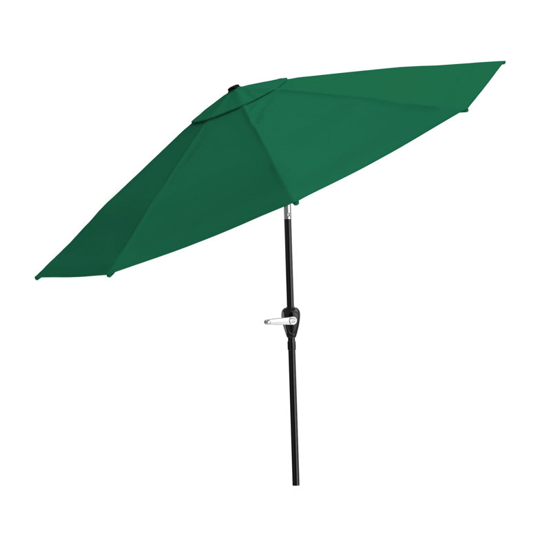 Weston 6 Pc Patio Dining Set Wood One 63" Table 4 Chairs With Cushions And 1 10-Foot Tilt Umbrella , Green