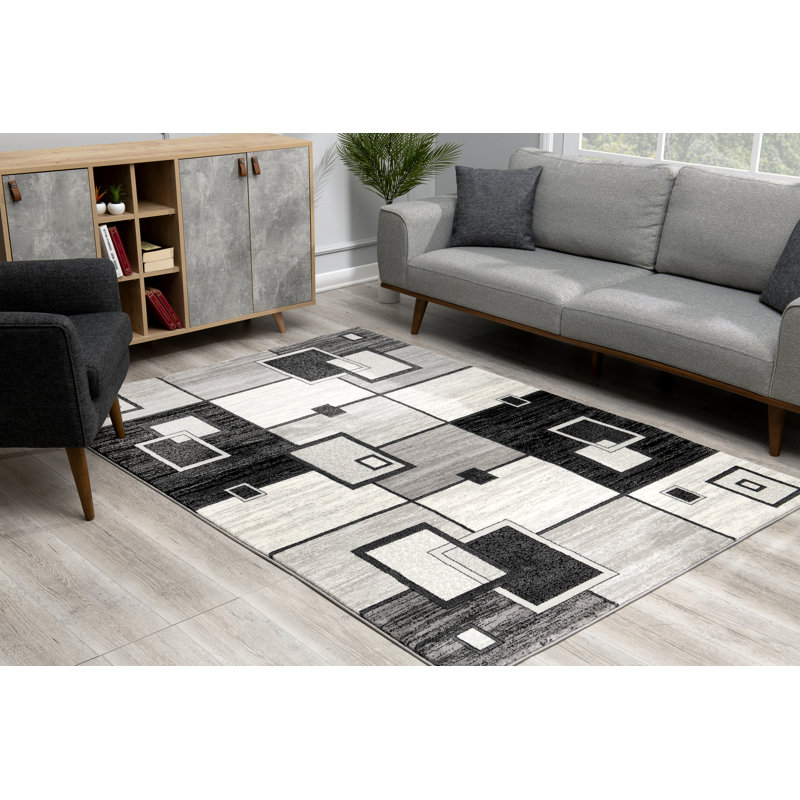 Tapis gris à motif abstrait Dillup-Jones, Rectangle 3 pi 9 po x 5 pi 9 po