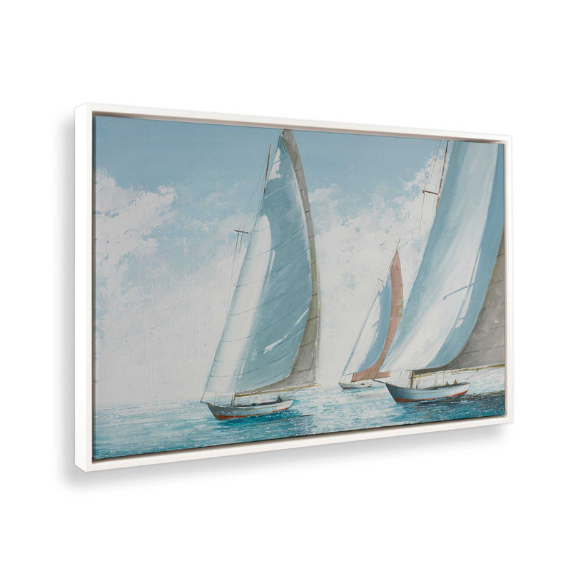 Voiles de bord de mer, Blanc opaque, Impression encadrée sans passe-partout, H 32,75 po x l 48,75 po