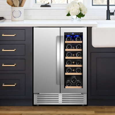 24 Inch Dual Zone Wine & Beverage Refrigerator, 18 Wine Bottles & 57 Cans, Glass Wine Door & Foam In