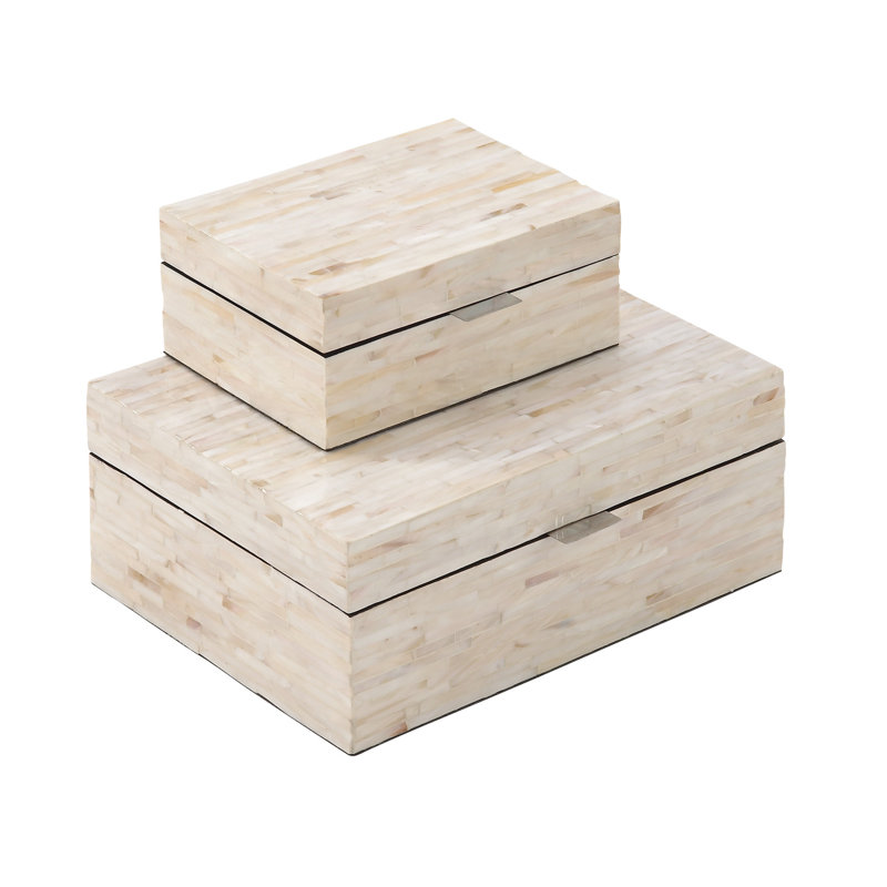 Stained White Handmade Wood Lidded Decorative Box Set
