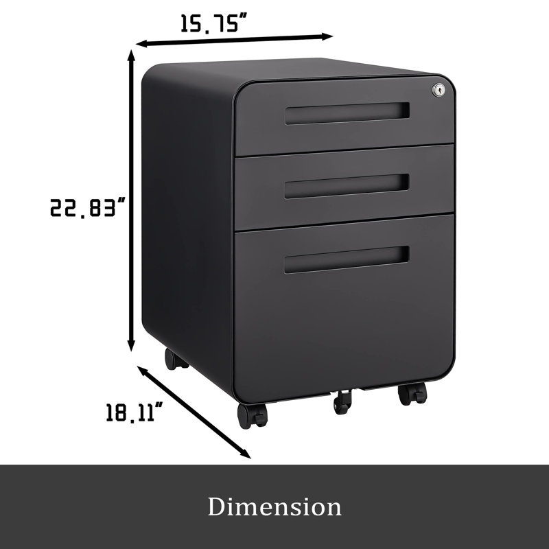 3 Drawer Mobile File Cabinet Under Desk Office,Simple Style Versatile Storage Cabinet For Legal/Letter/A4 Files, 5 Wheel Design Anti-Tilting Cold Rolled Steel Waterproof Moisture