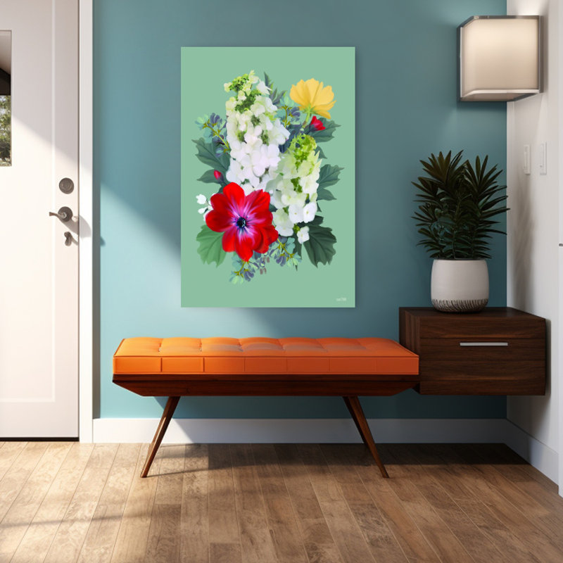 Art contemporain, art contemporain abstrait fleur d'hortensia, H 48 po x l 32 po