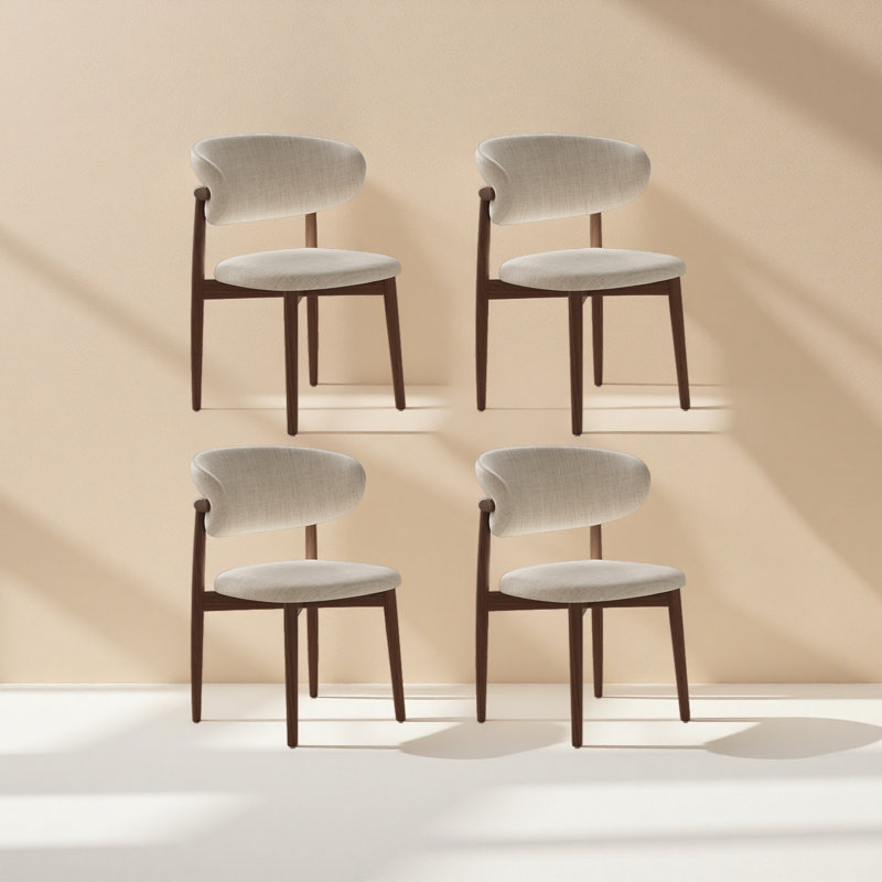 Mid-century Ash Dining Chairs Set Of 4, Brown Solid Wood Legs, Not Assembled Need, Beige Kitchen Chairs For Dining Room, 4