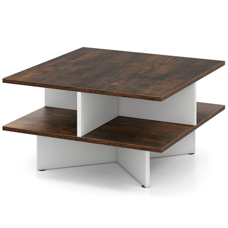Table basse de salon à 2 niveaux avec 4 compartiments de rangement