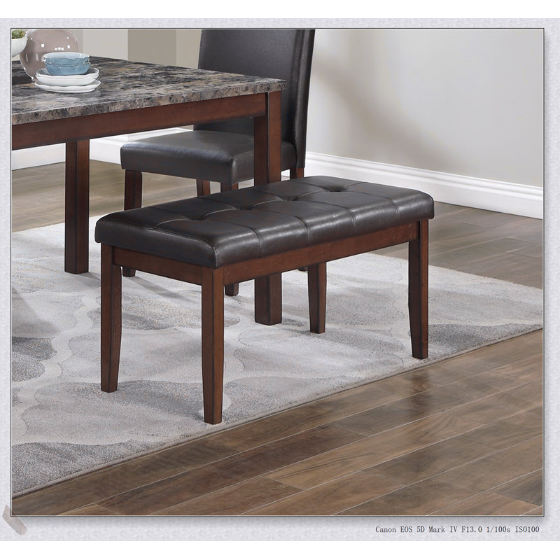 Ensemble de salle à manger 5 pièces Classic Finish Espresso Classic avec plateau en faux marbre, banc et 3 chaises avec coussins en similicuir pour les salles à manger modernes