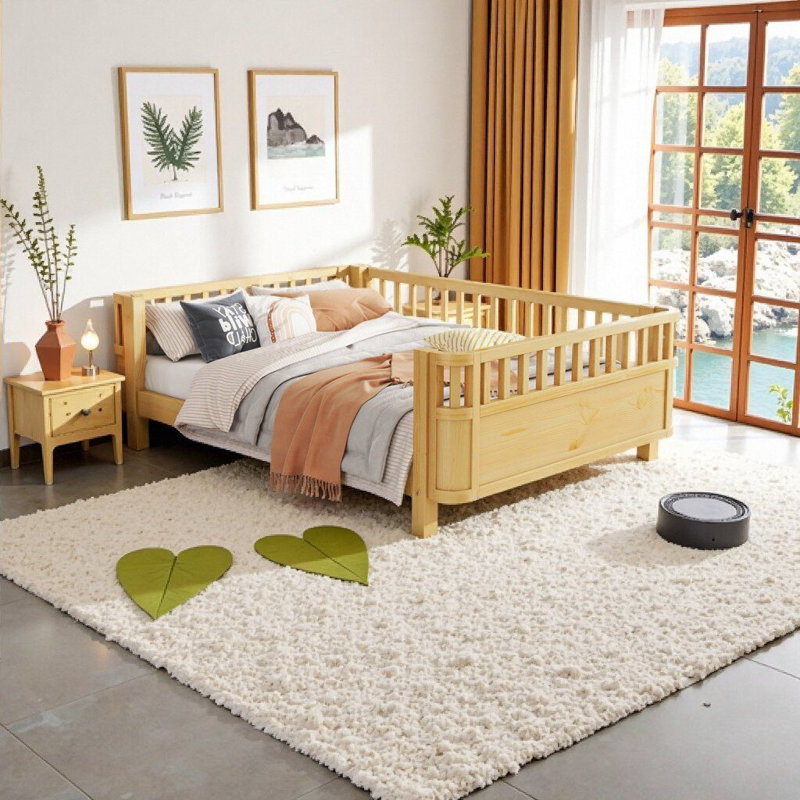 Lit plateforme pour enfant à profil bas avec rails de sécurité convertibles | Cadre de lit simple / double en bois pour tout-petit à grand