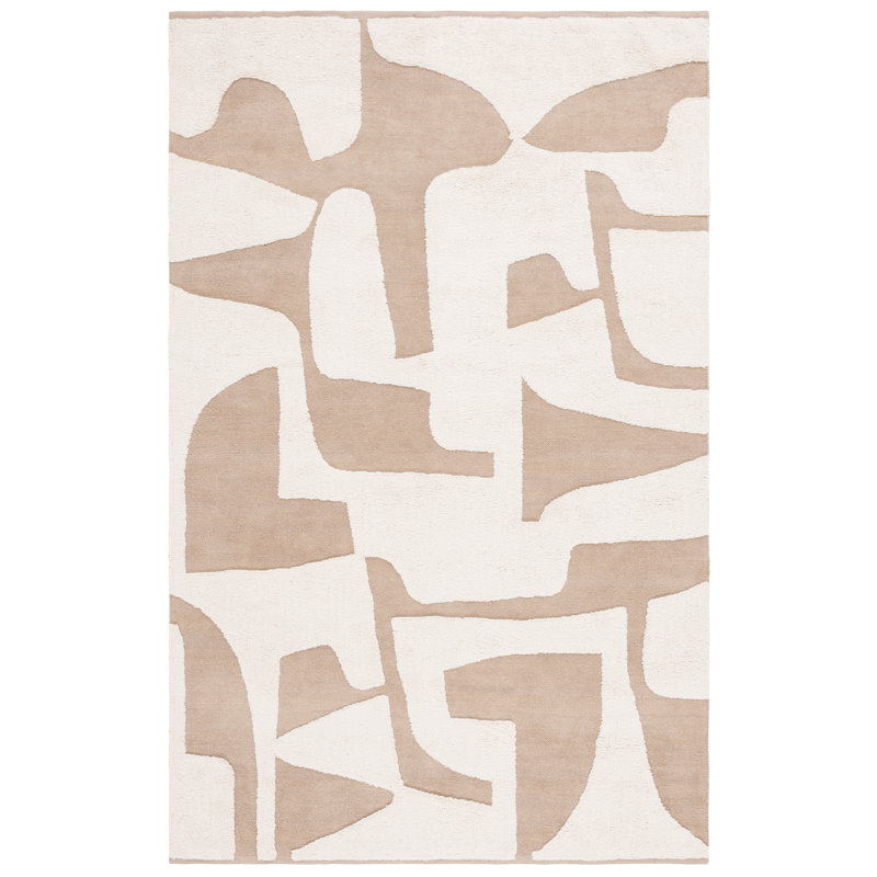 Jaisvi Abstract Handmade Flatweave Cotton Area Rug in Beige/Ivory, Rectangle 6' x 9'