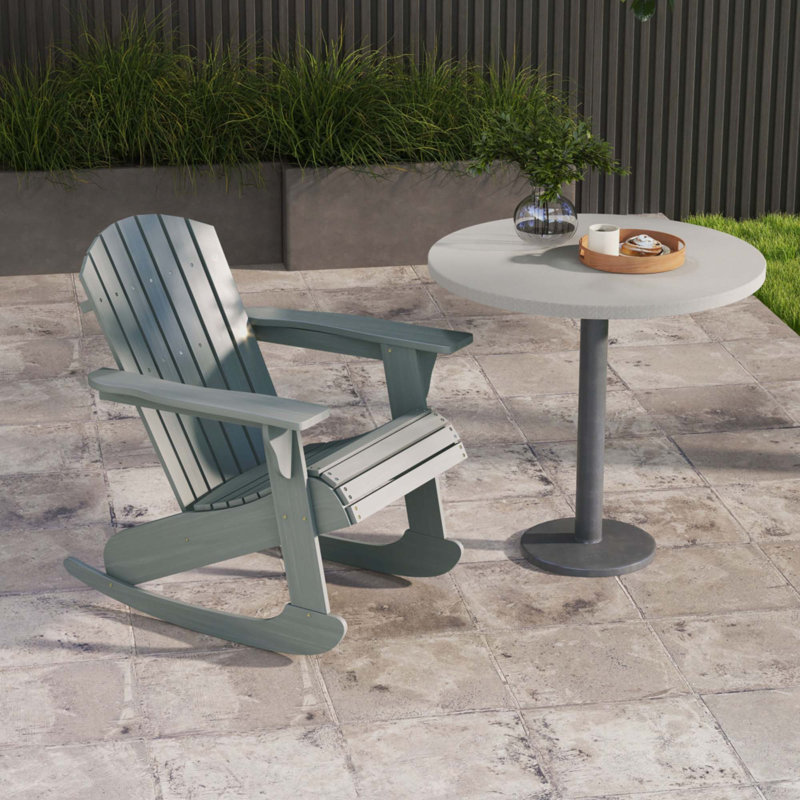 Wooden Adirondack Rocking Chair Outdoor Lounge Chair Fire Pit Seating With Slatted Wooden Design