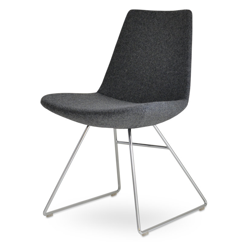 Chaise d'appoint en fil Eiffel en laine, Gris foncé, Chrome
