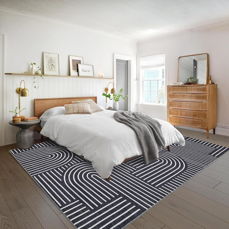 Black White Art Deco Geometric Rug 5 x 7 Ft for Living Room