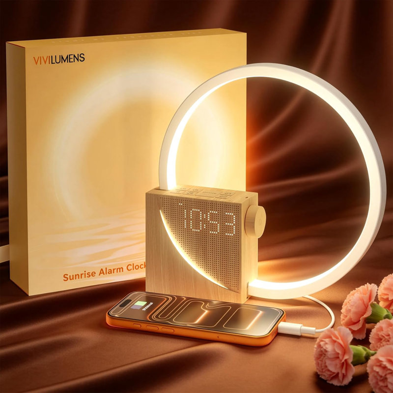 Sunrise Alarm Clock – Gradual Wake-Up Light for Heavy Sleepers, Dual Alarms, White Noise & Touch Nightlight, Tabletop Clock
