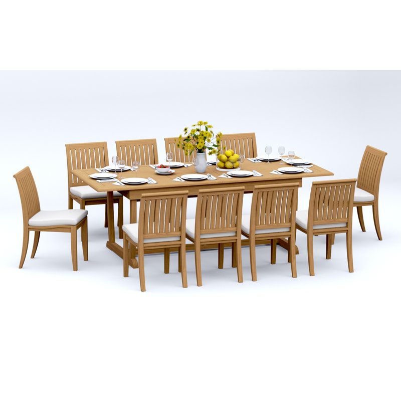 Lagos Teak Wood Patio Dining Set with, 10