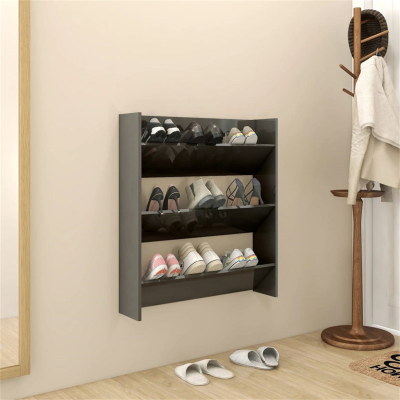 9 Pair Flip Down Shoe Storage, High Gloss Grey, 90 cm H x 80 cm W x 18 cm D