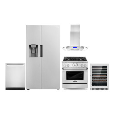 5 Piece Kitchen Package with Side by Side Refrigerator & 30 Gas Range