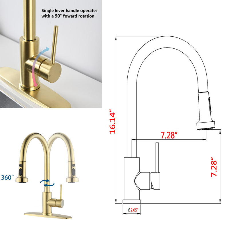 ESHOO Pull Down Kitchen Faucet, Brushed Gold