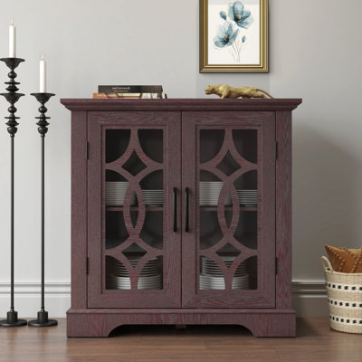 Buffet spacieux avec 2 portes en verre trempé transparent et tablette réglable, parfait pour le rangement dans la salle à manger, la cuisine et le salon