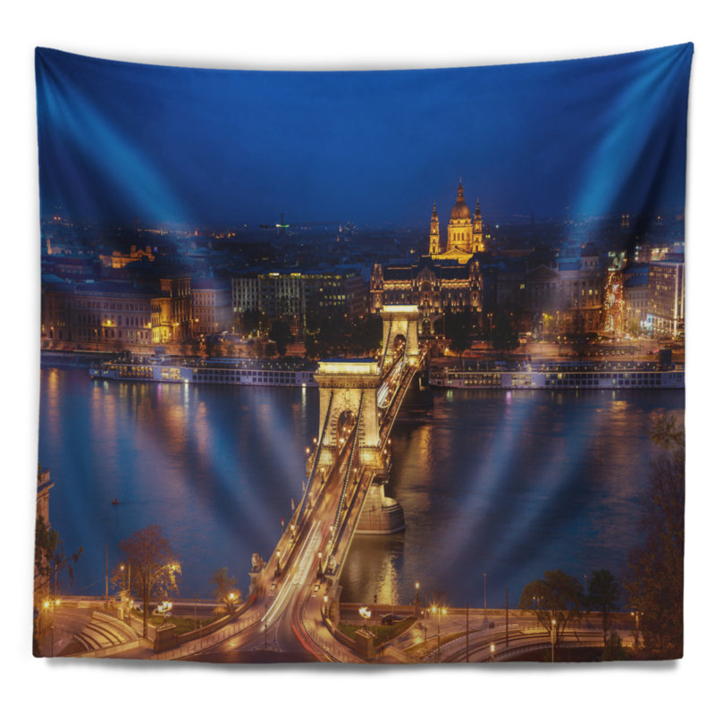 Tapisserie de budapest illuminée cain cityscape bridge, H 78 po x l 92 po