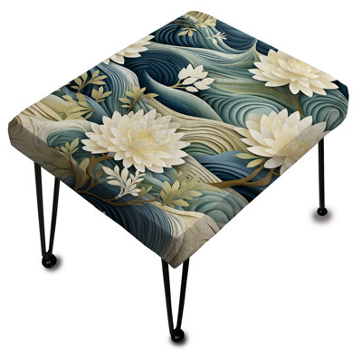 Repose-pieds rectangulaire blanc et bleu à motif zen