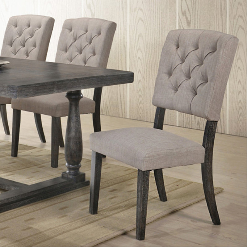 Ensemble de 2 chaises d'appoint avec siège et dossier rembourrés en tissu, beige et chêne gris vieilli