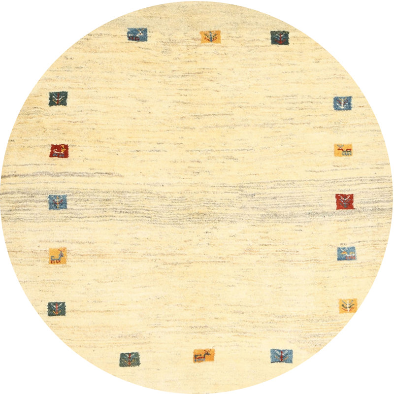 Tapis contemporain beige / bleu / rouge, Rond 6 pi