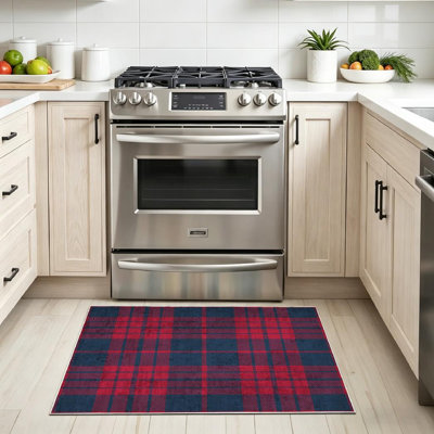 Blue Machine Washable,and Red Tartan Plaid Abstract Checkered Clan Cloth Culture Indoor Area Rug