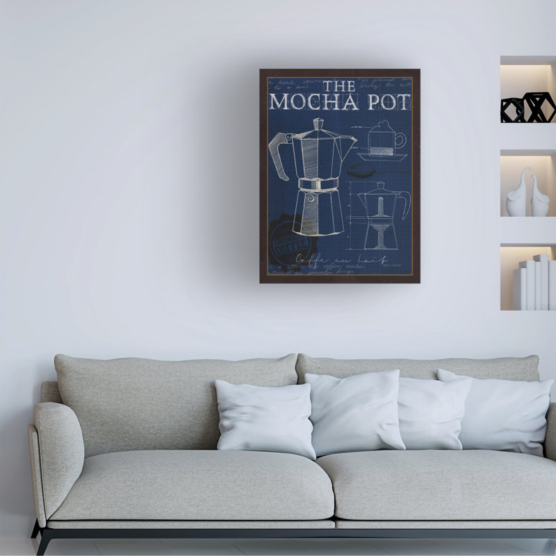 «Coffee Blueprint II Indigo» par Marco Fabiano, impression sur toile tendue, H 32 po x l 24 po x P 2 po